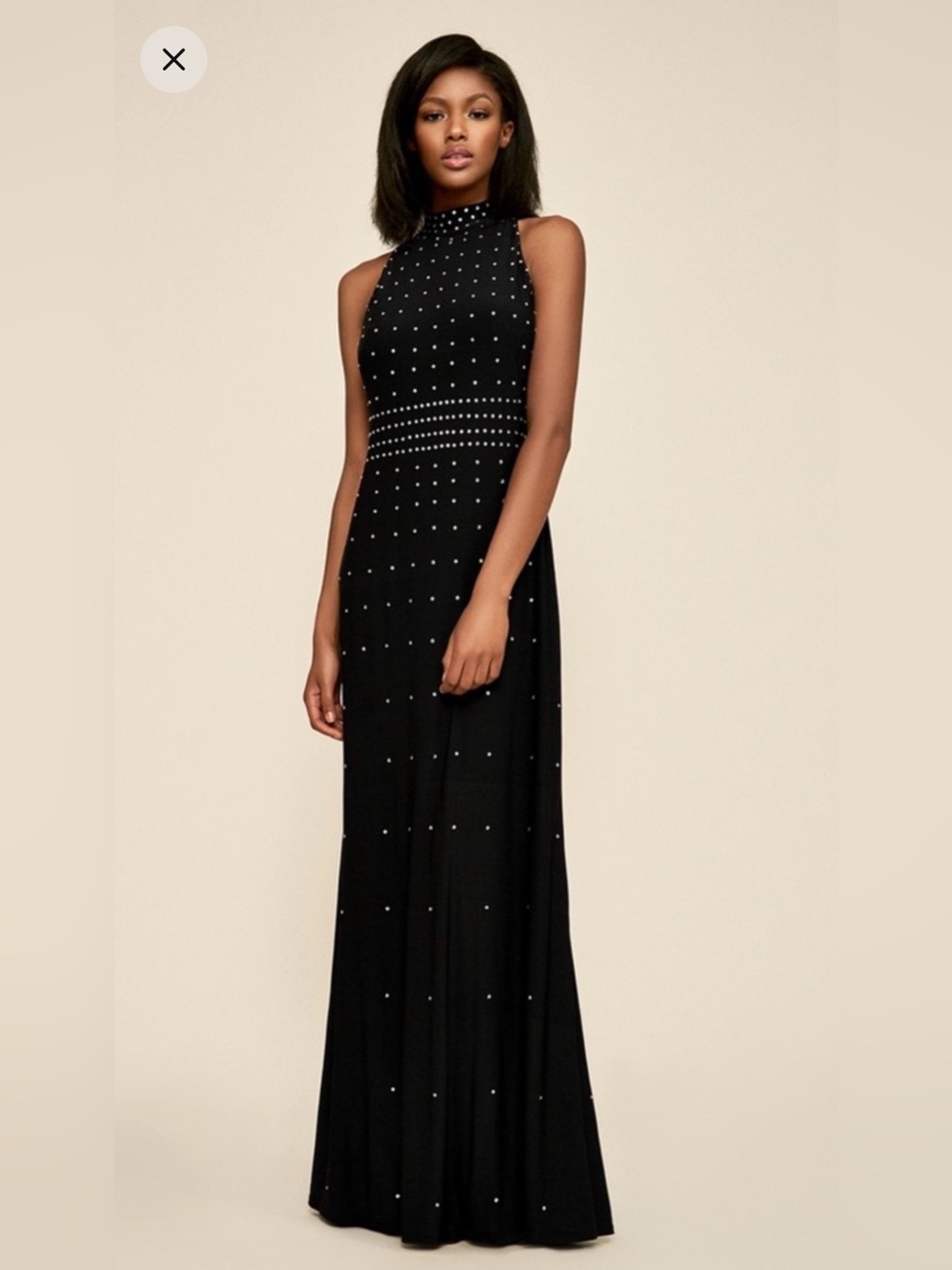 Tadashi Valeria Dress Gown in Jersey Black studded xxs
